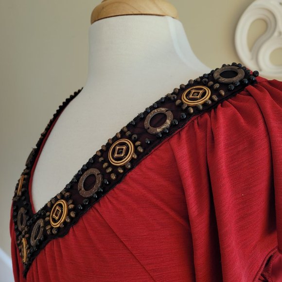 Beaded Embellished V-Neck Short Sleeve Blouse By Wrapper. Size Med - Picture 6 of 9